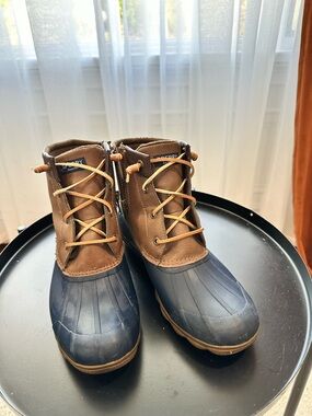 Sperry Brown and Navy Waterproof Lace-Up Duck Boots